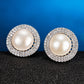 Freshwater Pearl Stud Earrings for Women, Round Halo Statement Earrings, Wedding Office Party Jewelry