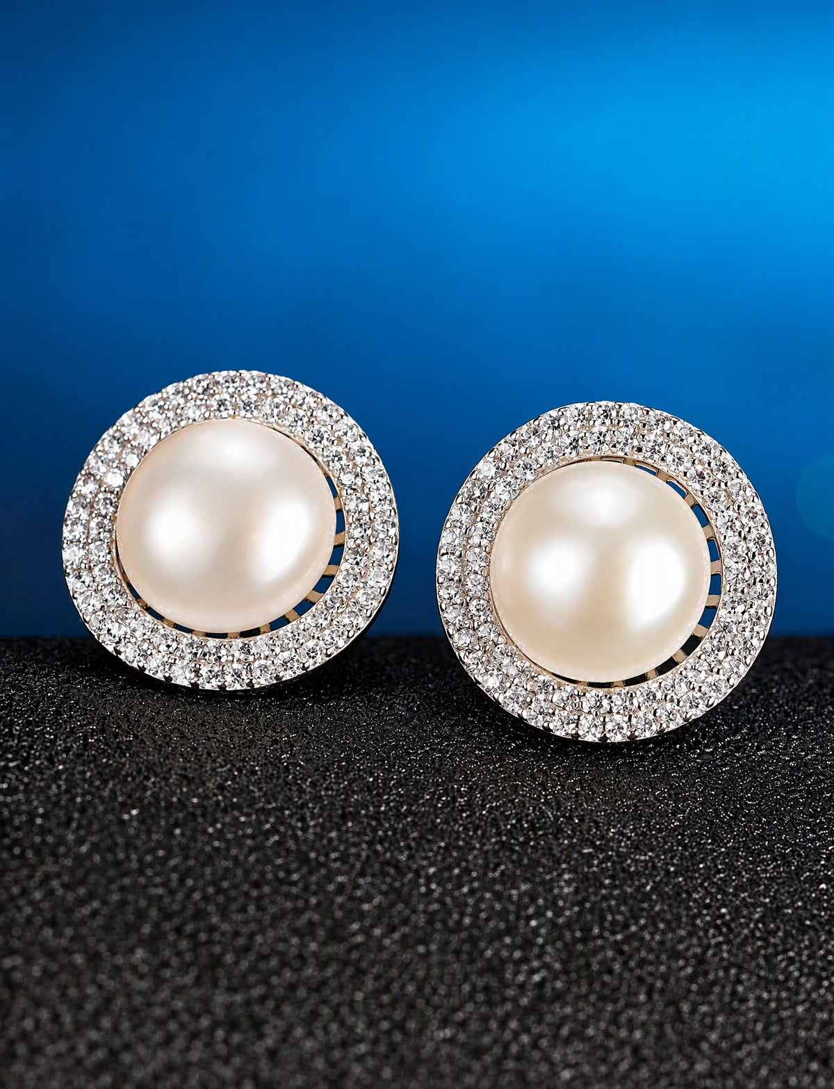 Freshwater Pearl Stud Earrings for Women, Round Halo Statement Earrings, Wedding Office Party Jewelry