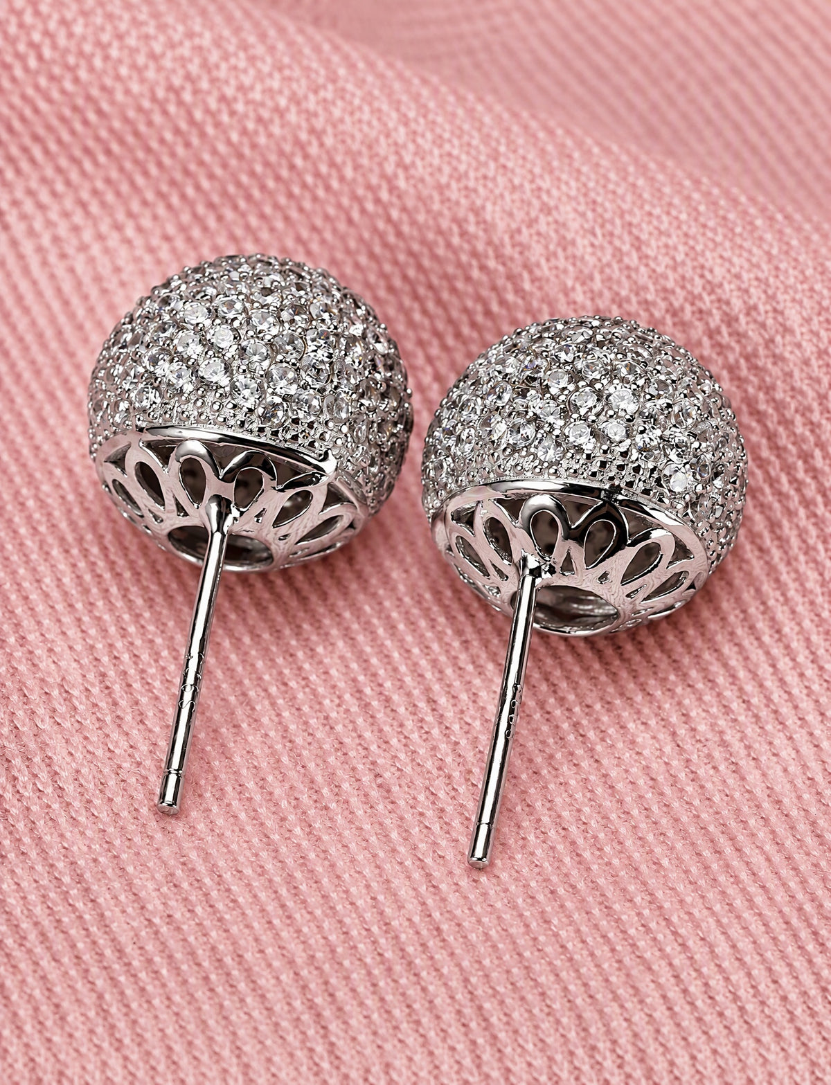 Pavé Ball Stud Earrings for Women, Round Domed Geometric Statement Studs, Everyday Office Party Jewelry