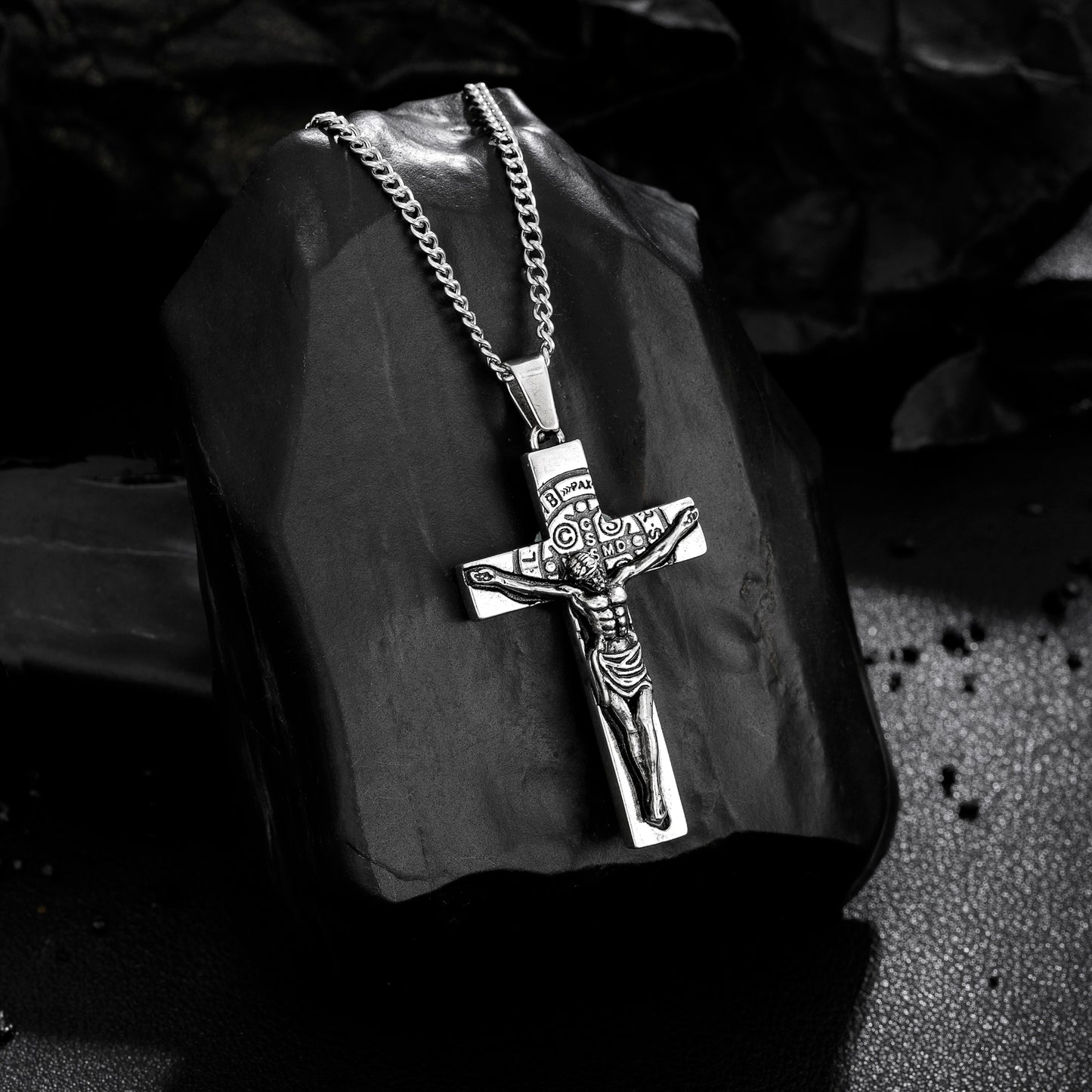 Cross Necklace for Men Women, Stainless Steel Crucifix Cross with Curb Chain Wheat Chain, Religious Faith Jewelry, Gift for Family