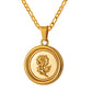 Gold Rose Pendant Necklace Figaro Chain N01545