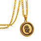 Antique Gold Rose Pendant Necklace Figaro Chain N01562