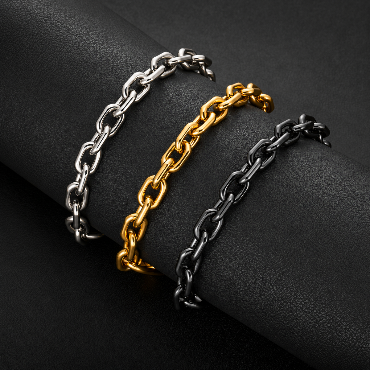 Mens Chain Bracelet, Mens Stainless Steel and Gold Bracelets, Square Link Bracelet, Adjustable Box Clasp 8mm B00399