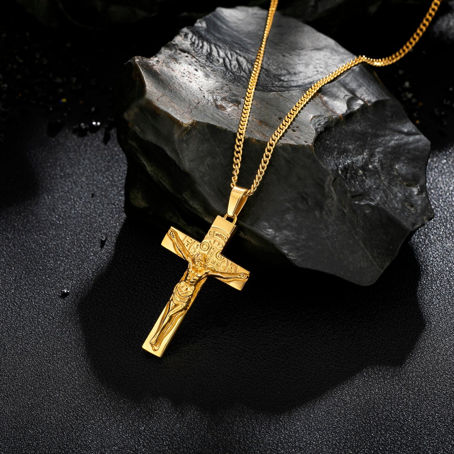 Cross Necklace for Men Women, Stainless Steel Crucifix Cross with Curb Chain Wheat Chain, Religious Faith Jewelry, Gift for Family