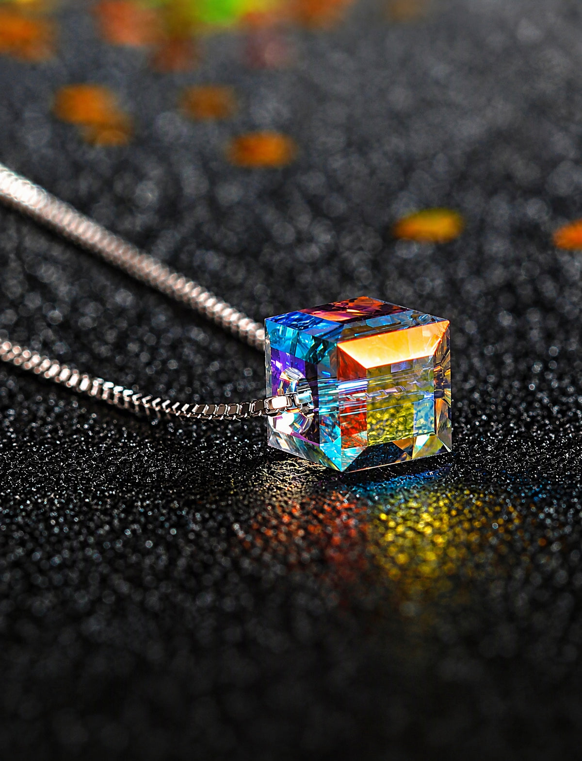 925 Sterling Silver Square Pendant Necklace, Minimalist Geometric Silver Chain Jewelry with Faceted Design for Women