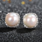 Pearl Halo Stud Earrings for Women, Square Geometric Statement Studs, Everyday Office Wedding Party Jewelry