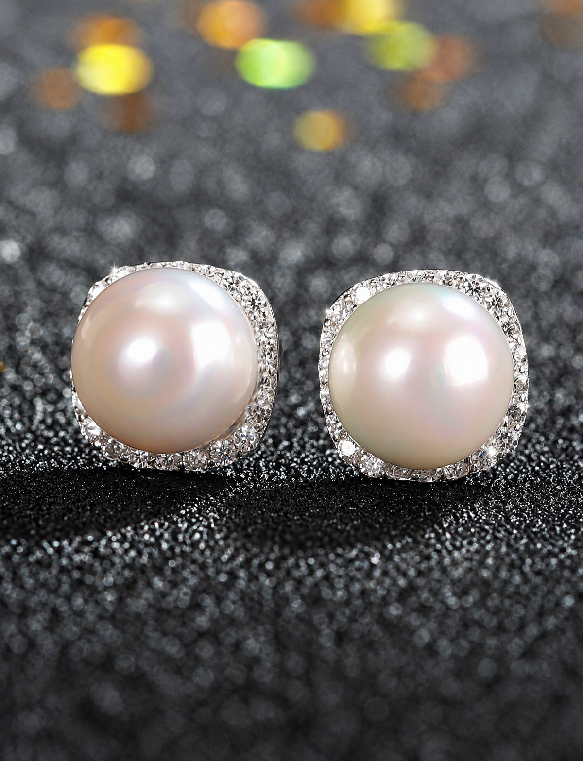 Pearl Halo Stud Earrings for Women, Square Geometric Statement Studs, Everyday Office Wedding Party Jewelry