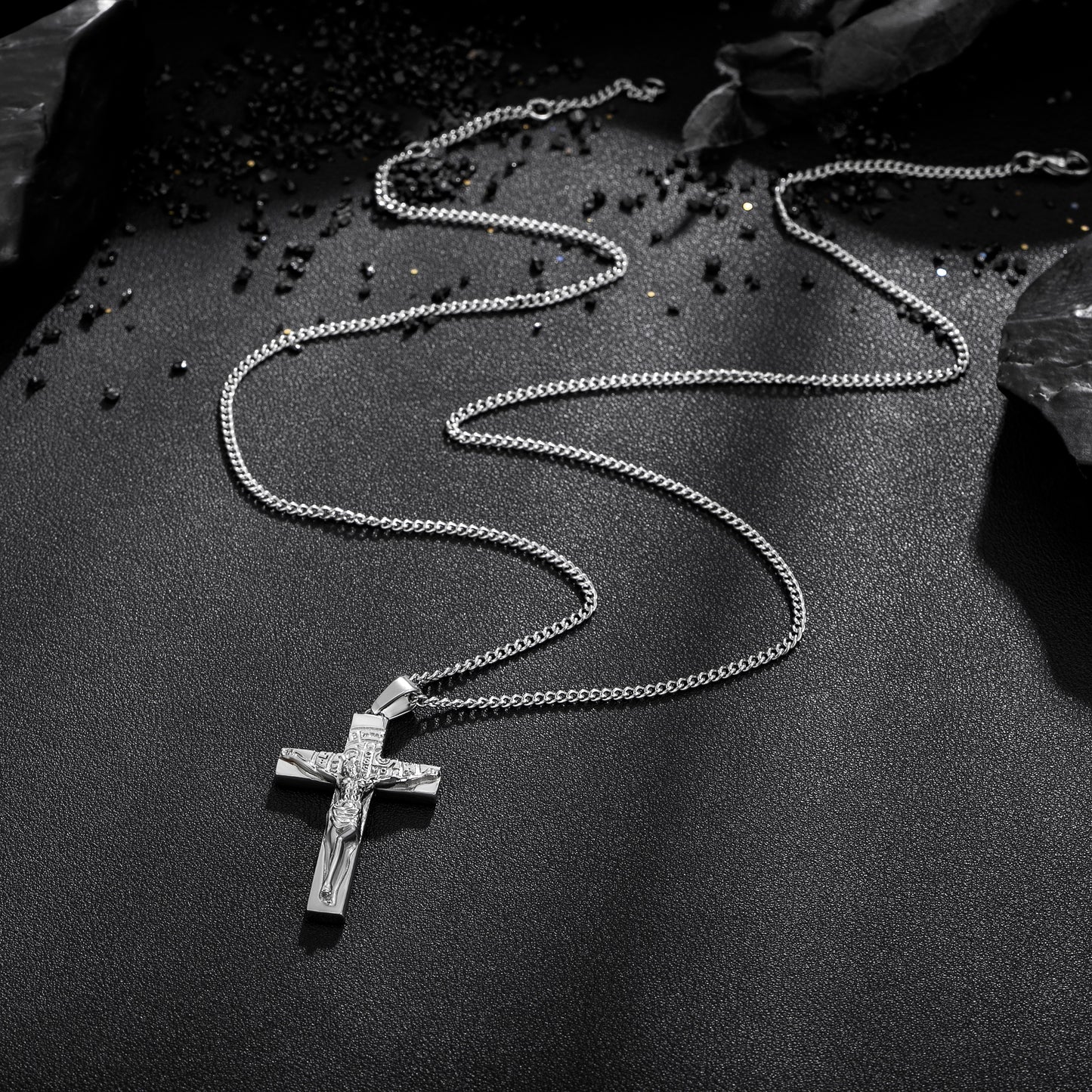Cross Necklace for Men Women, Stainless Steel Crucifix Cross with Curb Chain Wheat Chain, Religious Faith Jewelry, Gift for Family