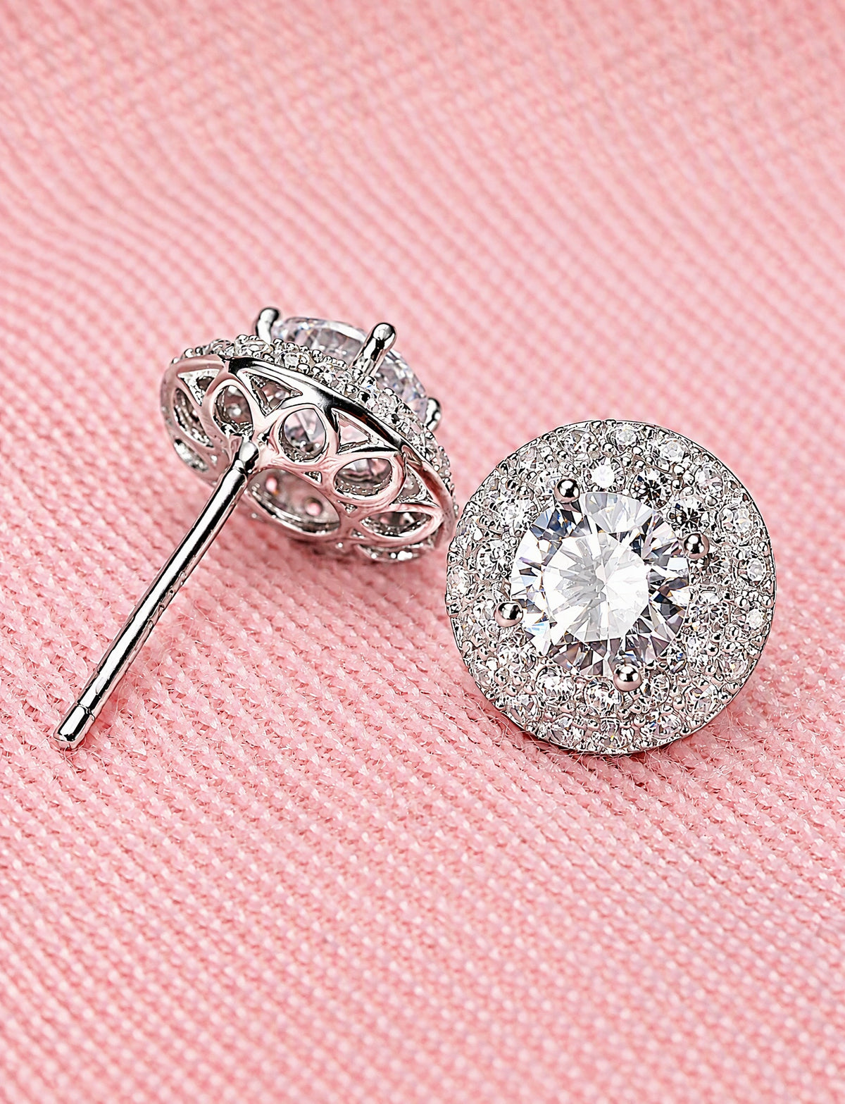 Round Halo Stud Earrings for Women, Geometric Statement Studs, Everyday Office Wedding Party Jewelry