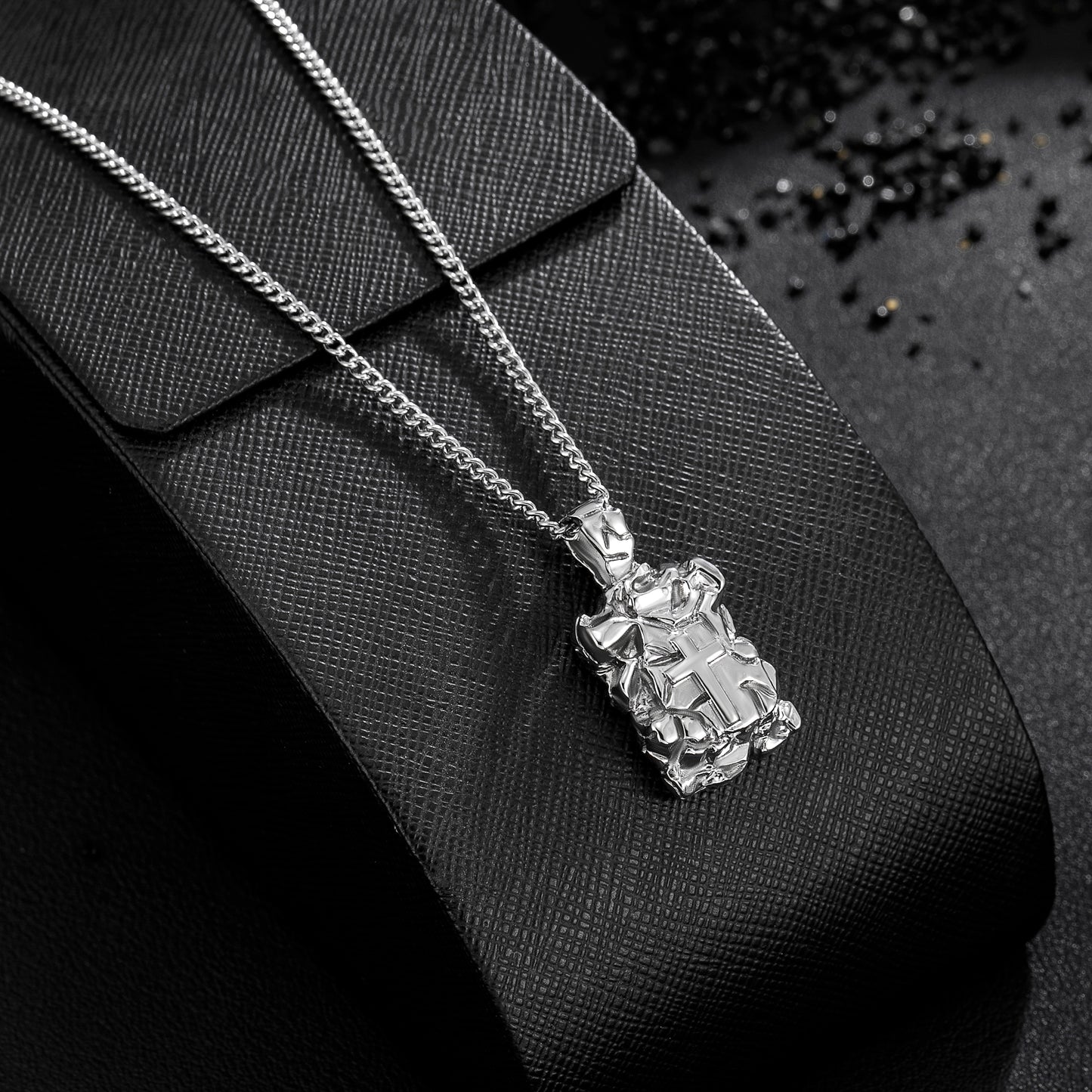 Cross Necklace for Men Women, Curb Chain Wheat Chain Options, Stainless Steel, Faith Jewelry for Everyday Wear