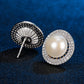 Freshwater Pearl Stud Earrings for Women, Round Halo Statement Earrings, Wedding Office Party Jewelry