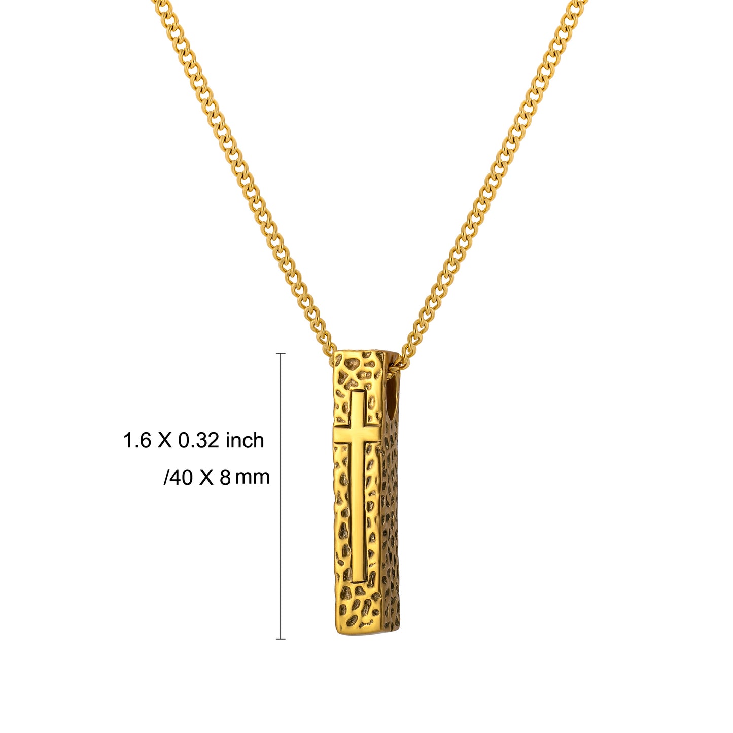 Cross Necklace for Men Women, Stainless Steel Textured Bar Design with Wheat Chain, Religious Faith Jewelry Gift