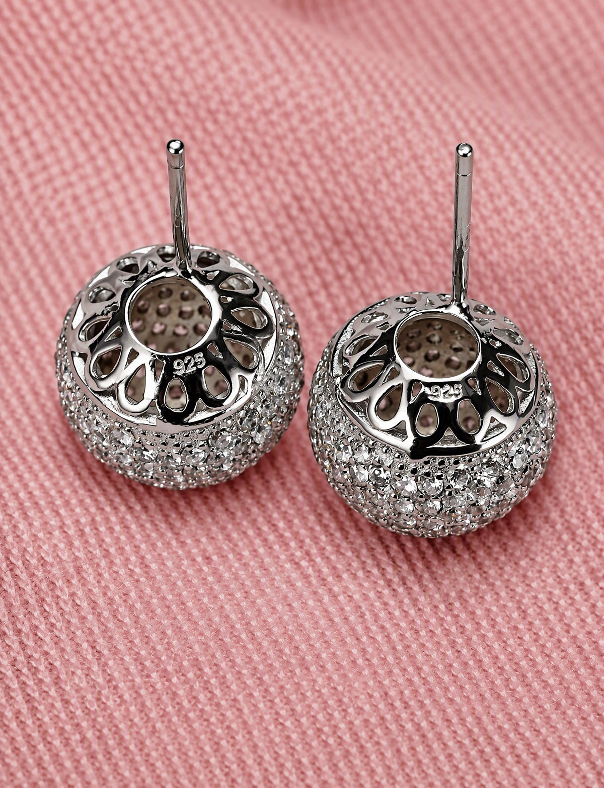 Pavé Ball Stud Earrings for Women, Round Domed Geometric Statement Studs, Everyday Office Party Jewelry