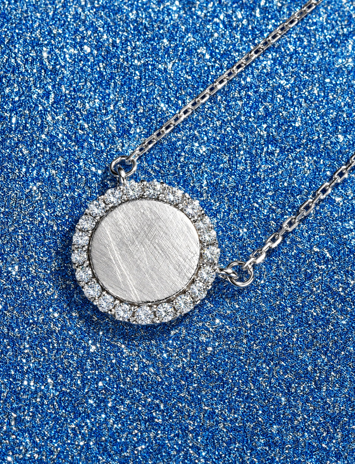 Round Pendant Necklace for Women, Textured Disc with Halo Detail, Minimalist Circle Jewelry for Everyday Styling