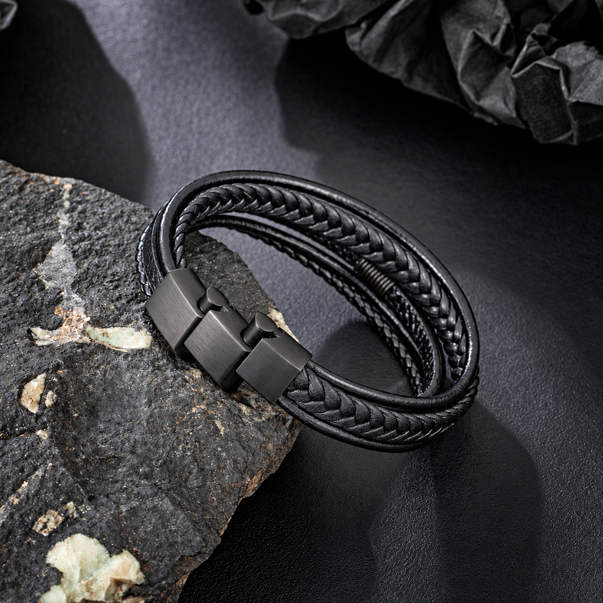 Mens Bracelet, Multi Strand Wrist Accessory, Handcrafted Knot Detail Design, Modern Style Bracelet for Men Daily Wear BHR00272