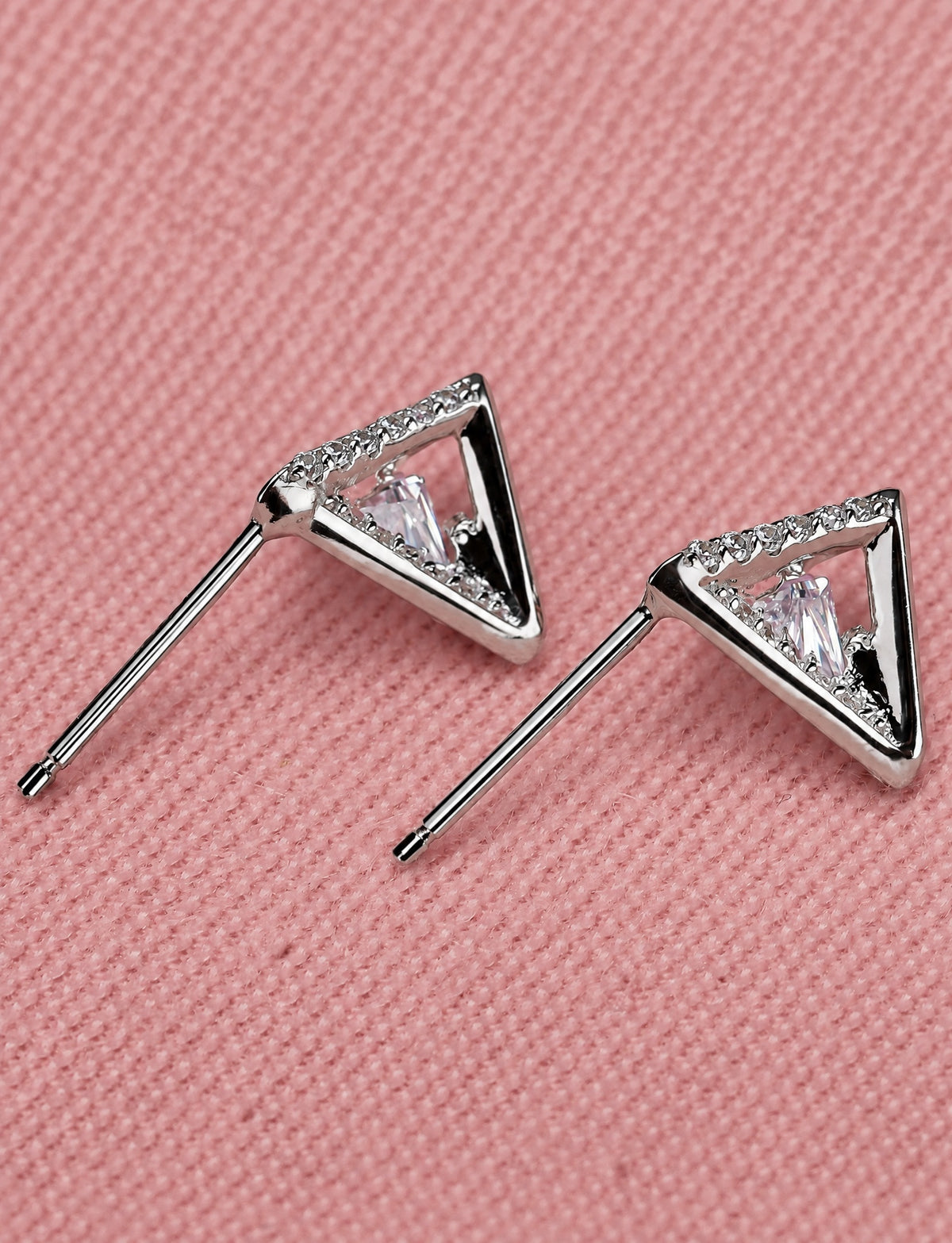Triangle Stud Earrings for Women, Geometric Clear Stone Statement Studs, Office Wedding Party Jewelry Style