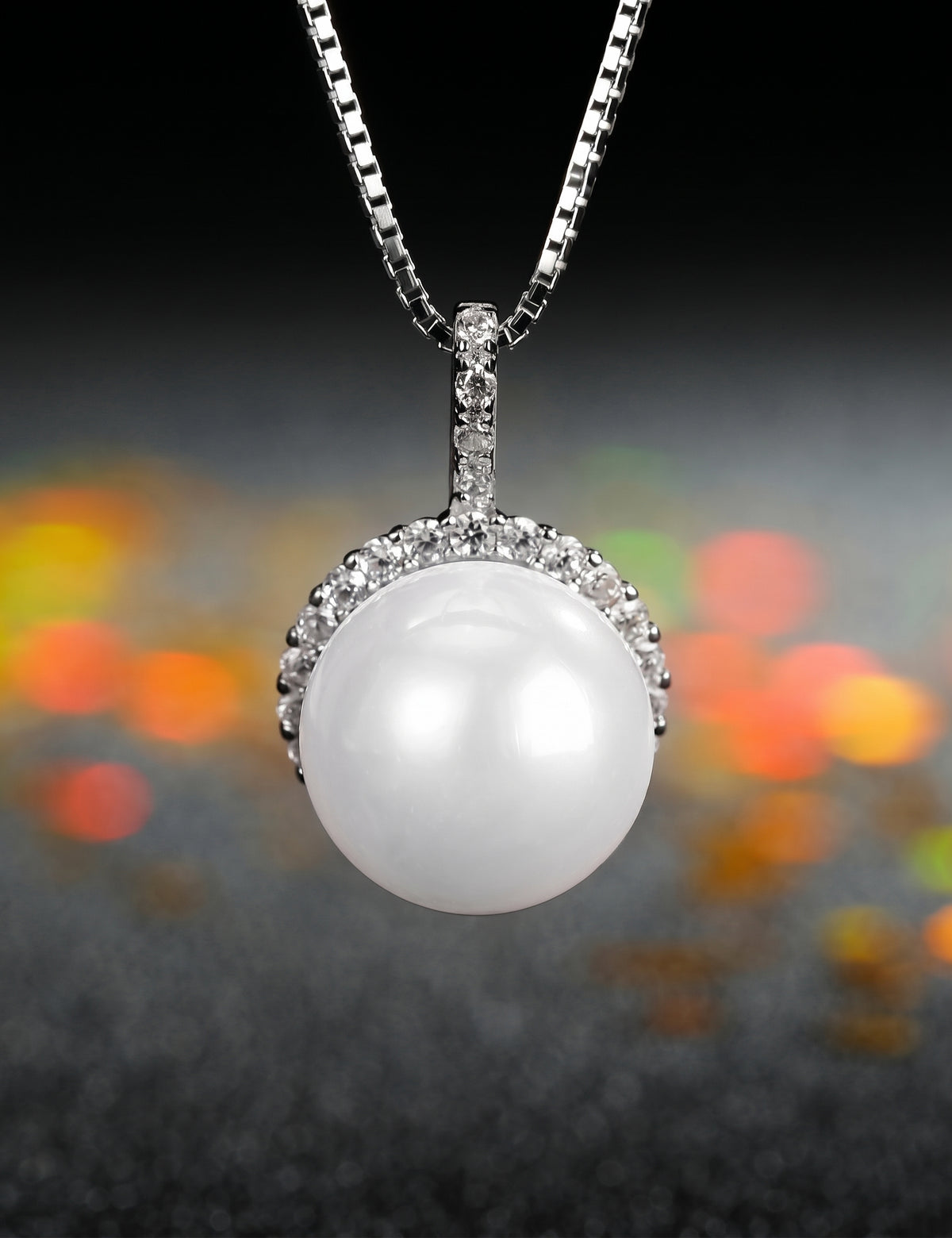 Pearl Jewelry Set for Women, Round Freshwater Pearl Pendant Necklace and Matching Halo Stud Earrings, Daily Wear