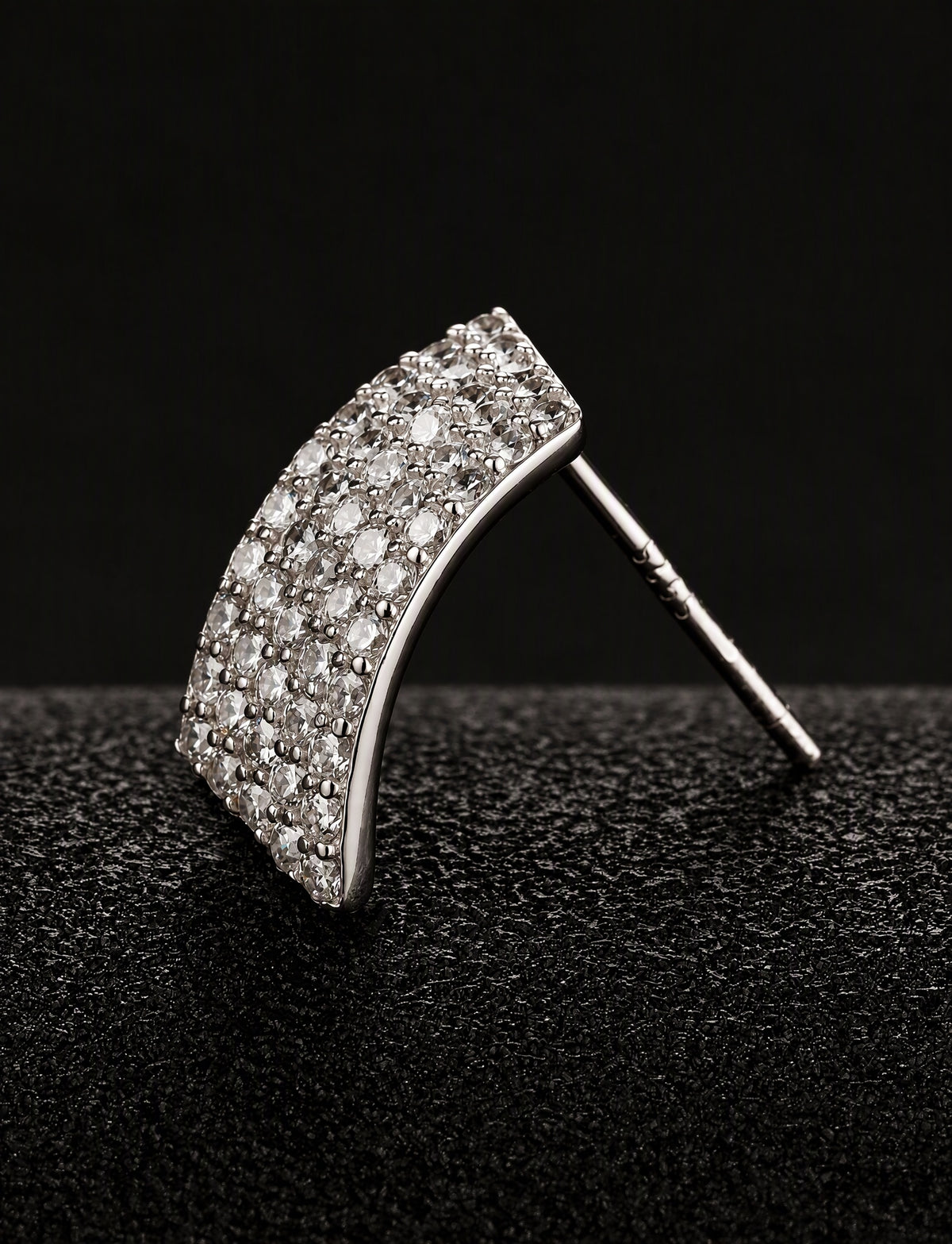 Rectangle Stud Earrings for Women, Curved Geometric Pavé Style Statement Studs, Everyday Office Party Jewelry