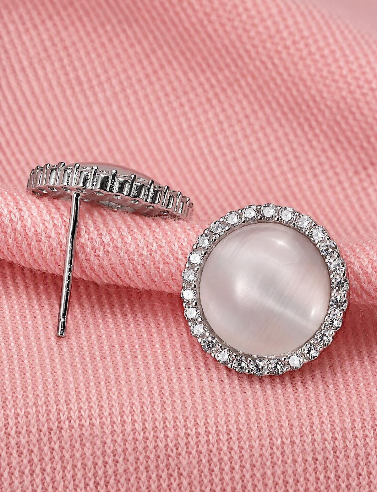 Round Halo Stud Earrings for Women, Cabochon Geometric Statement Studs, Everyday Office Wedding Party Jewelry