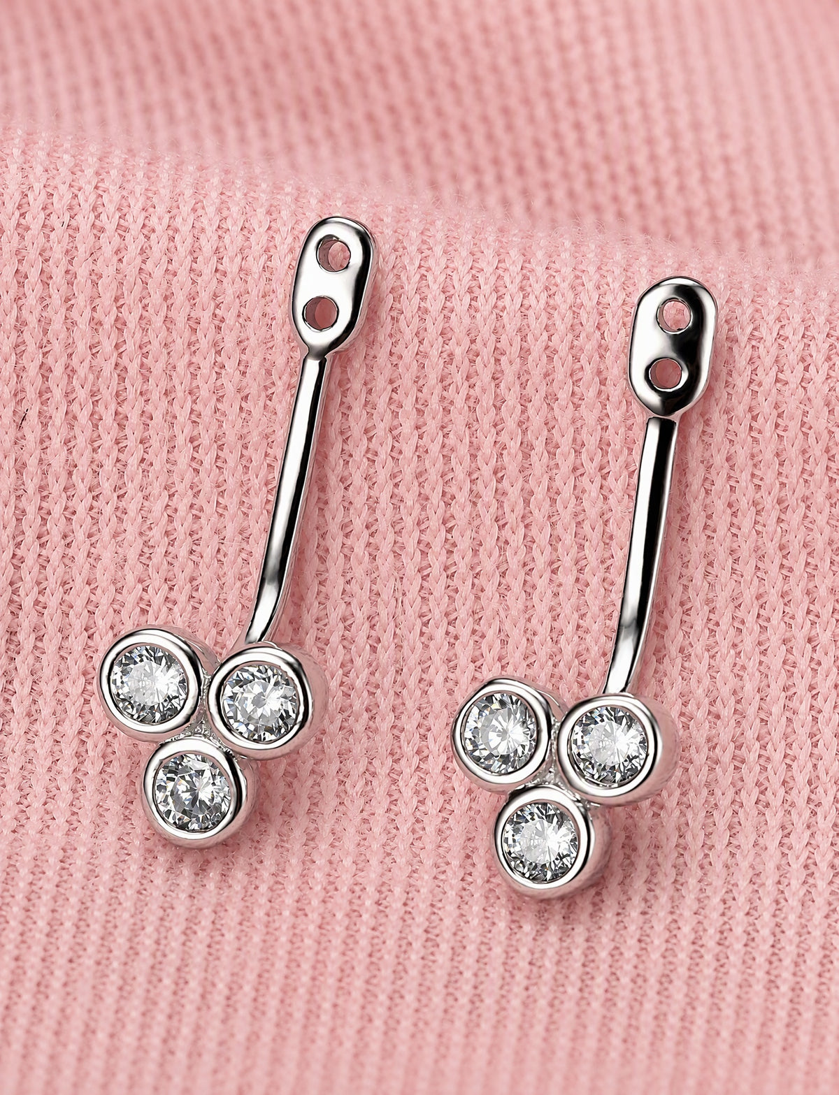 Double Cluster Ear Jacket Earrings for Women, Triple Stone Front Back Studs, Everyday Office Party Jewelry