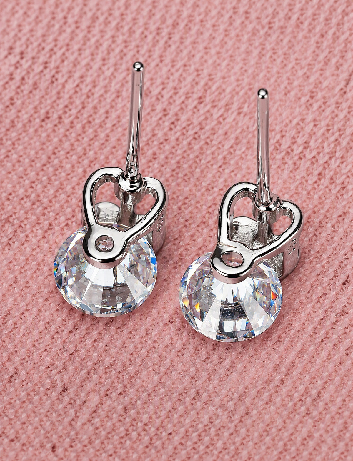 Heart Stud Earrings for Women, Round Faceted Stone Geometric Statement Studs, Office Wedding Party Jewelry