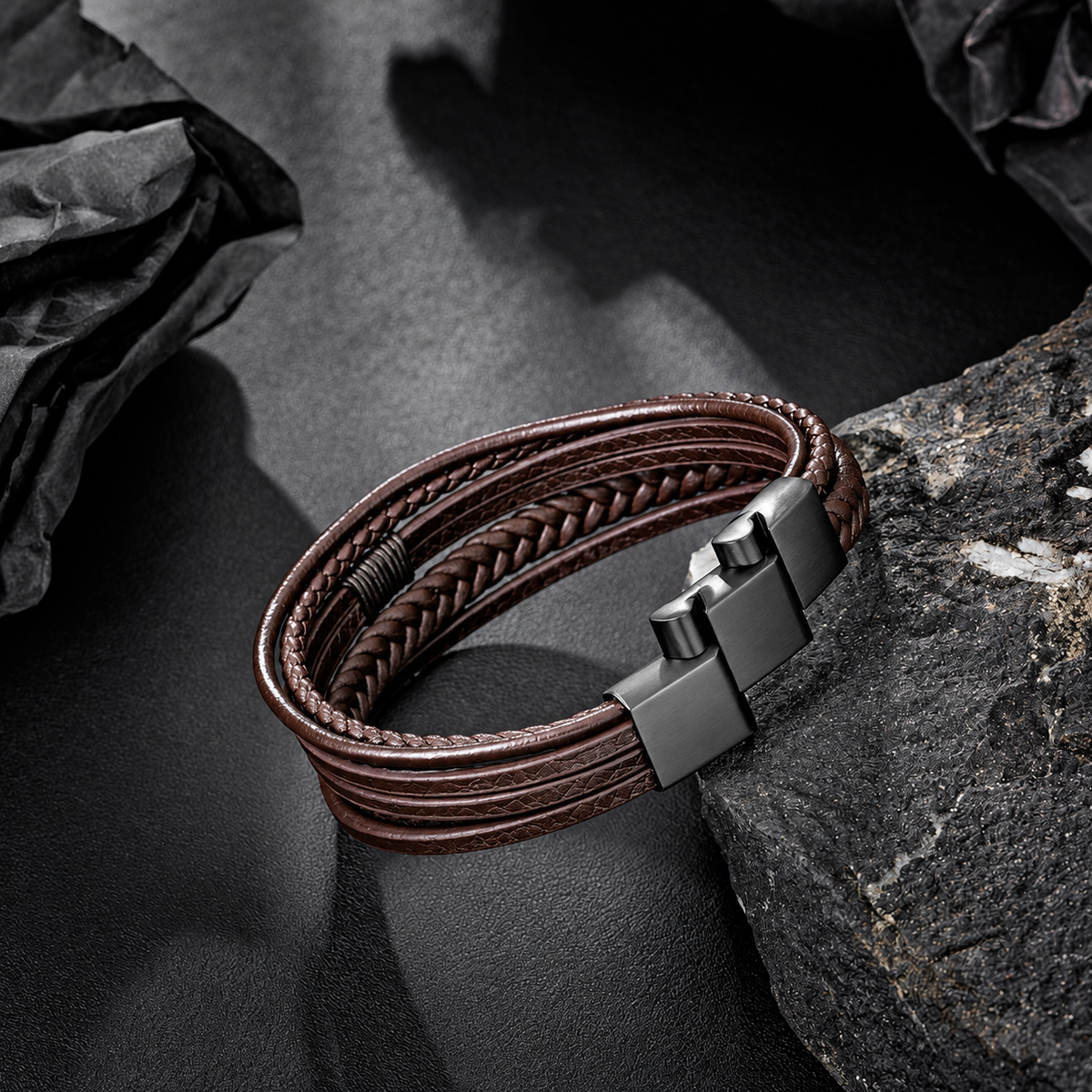 Mens Bracelet, Multi Strand Wrist Accessory, Handcrafted Knot Detail Design, Modern Style Bracelet for Men Daily Wear BHR00272