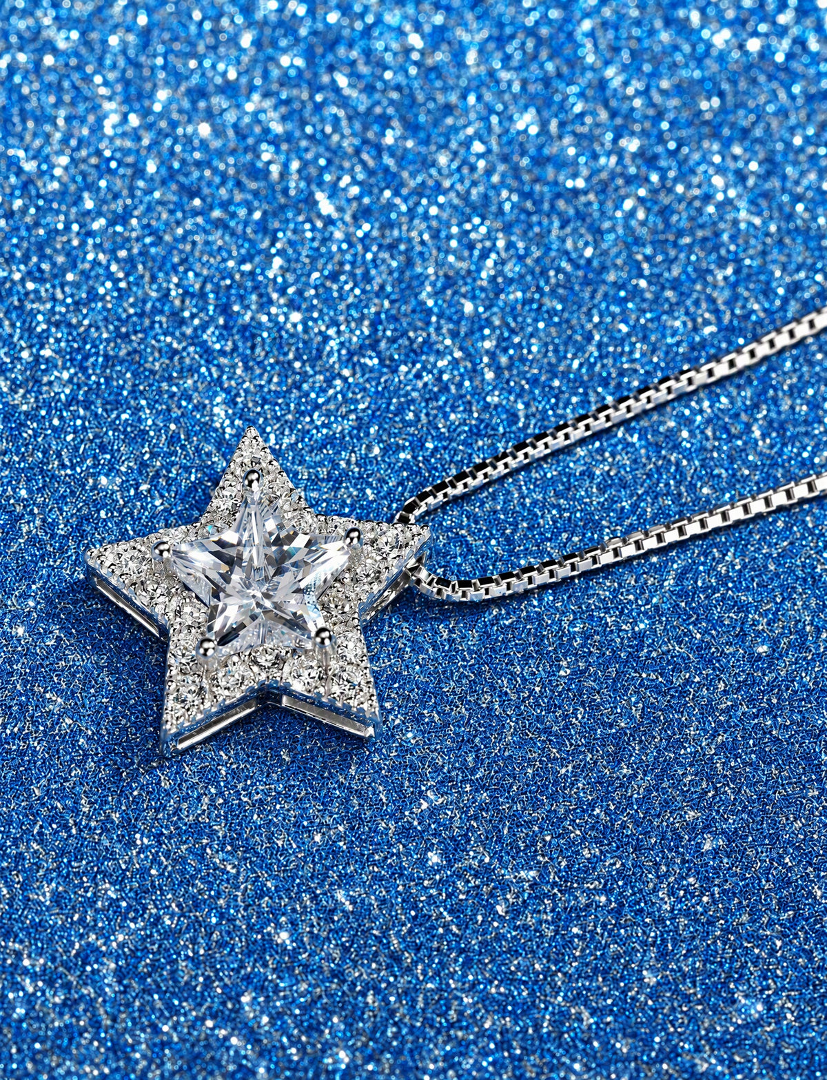 Star Necklace for Women, Five Point Star Pendant with Faceted Center Stone and Pave Halo, Celestial Everyday Jewelry
