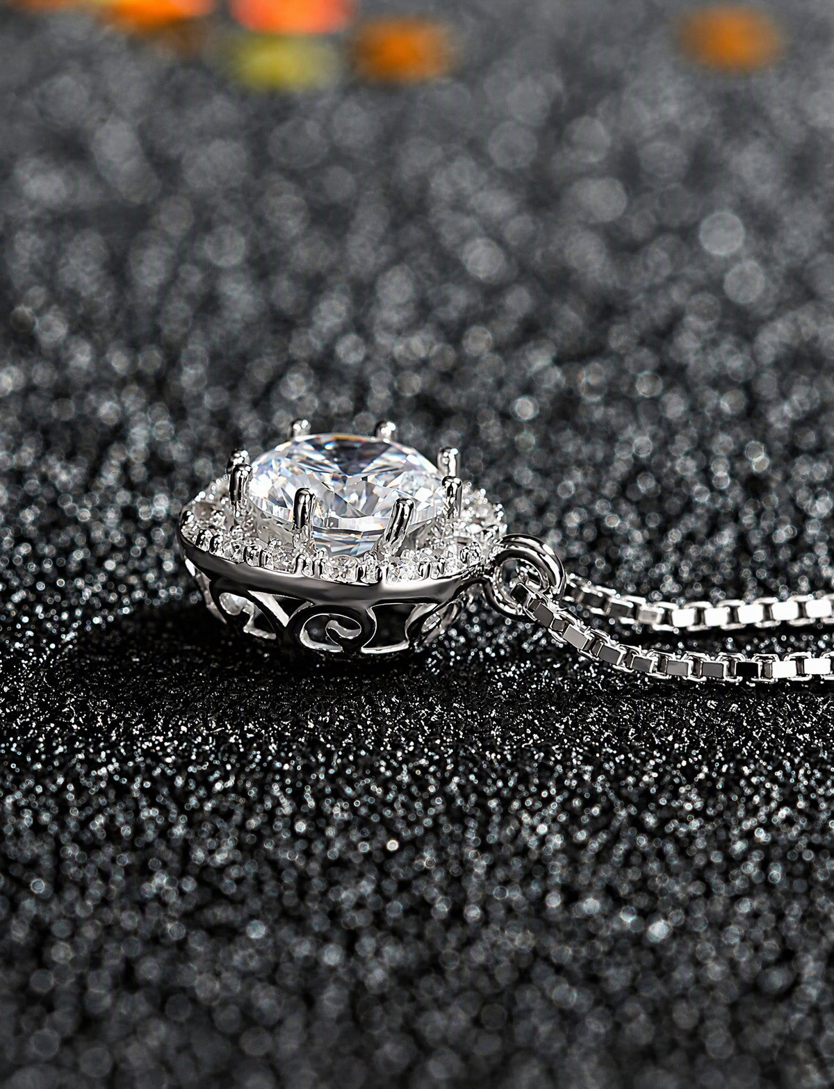 Halo Pendant Necklace for Women, Round Faceted Center with Circle Accents, Solitaire Style Jewelry for Daily Wear