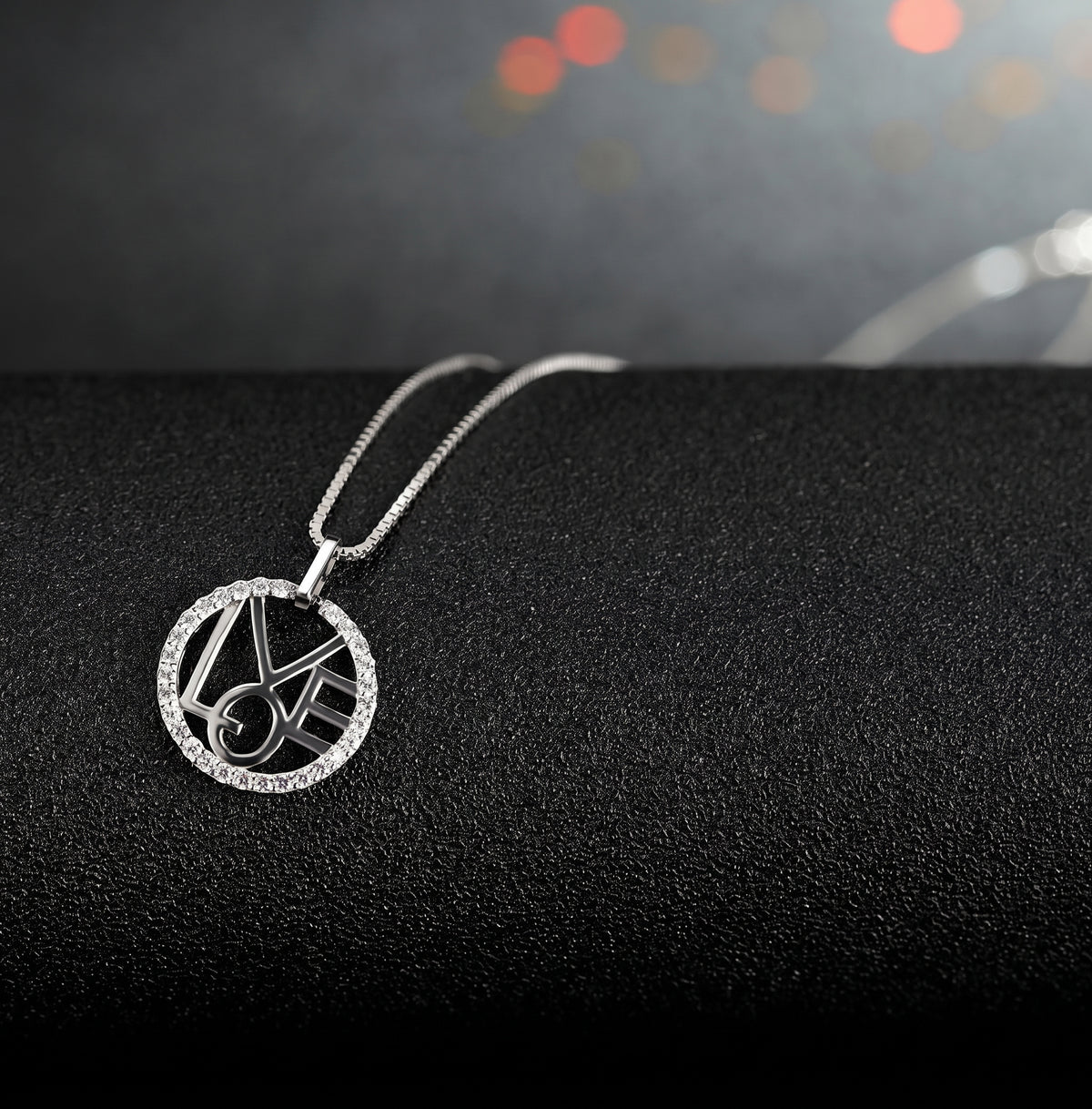 Love Necklace for Women, Round LOVE Letter Pendant with Pave Circle Frame, Openwork Design, Everyday Fashion Jewelry