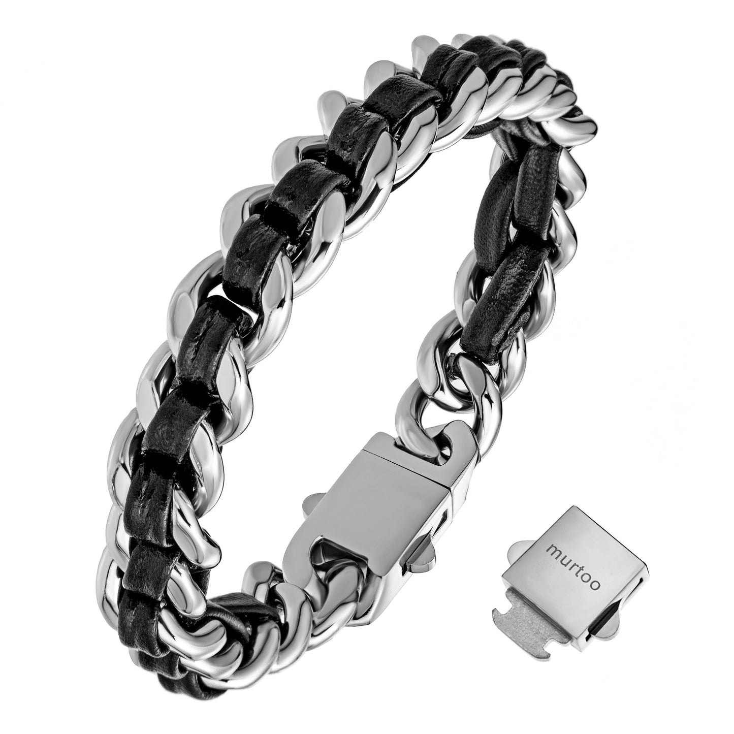 Cuban Link Bracelet For Men with Leather B00813