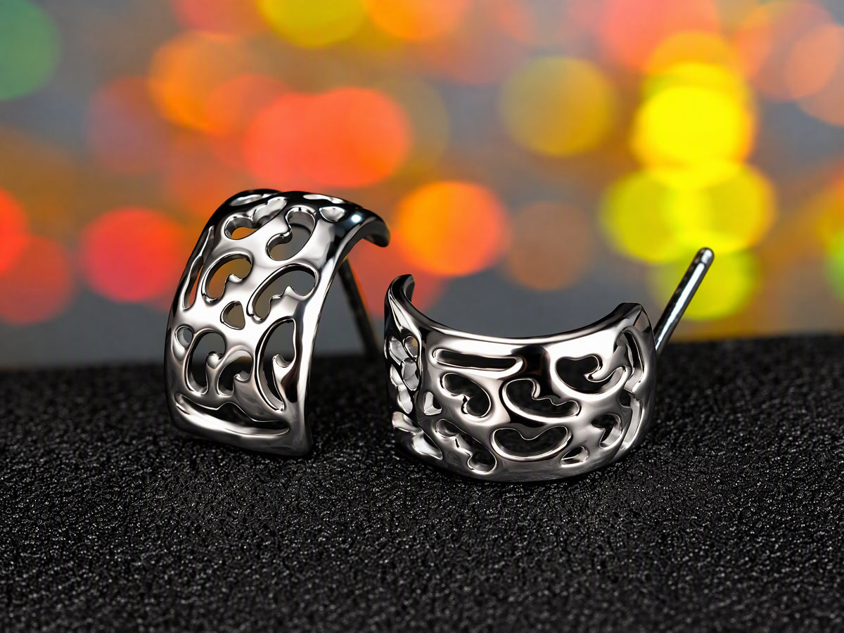 Geometric Openwork Stud Earrings for Women, Square Swirl Statement Earrings, Everyday Office Party Jewelry