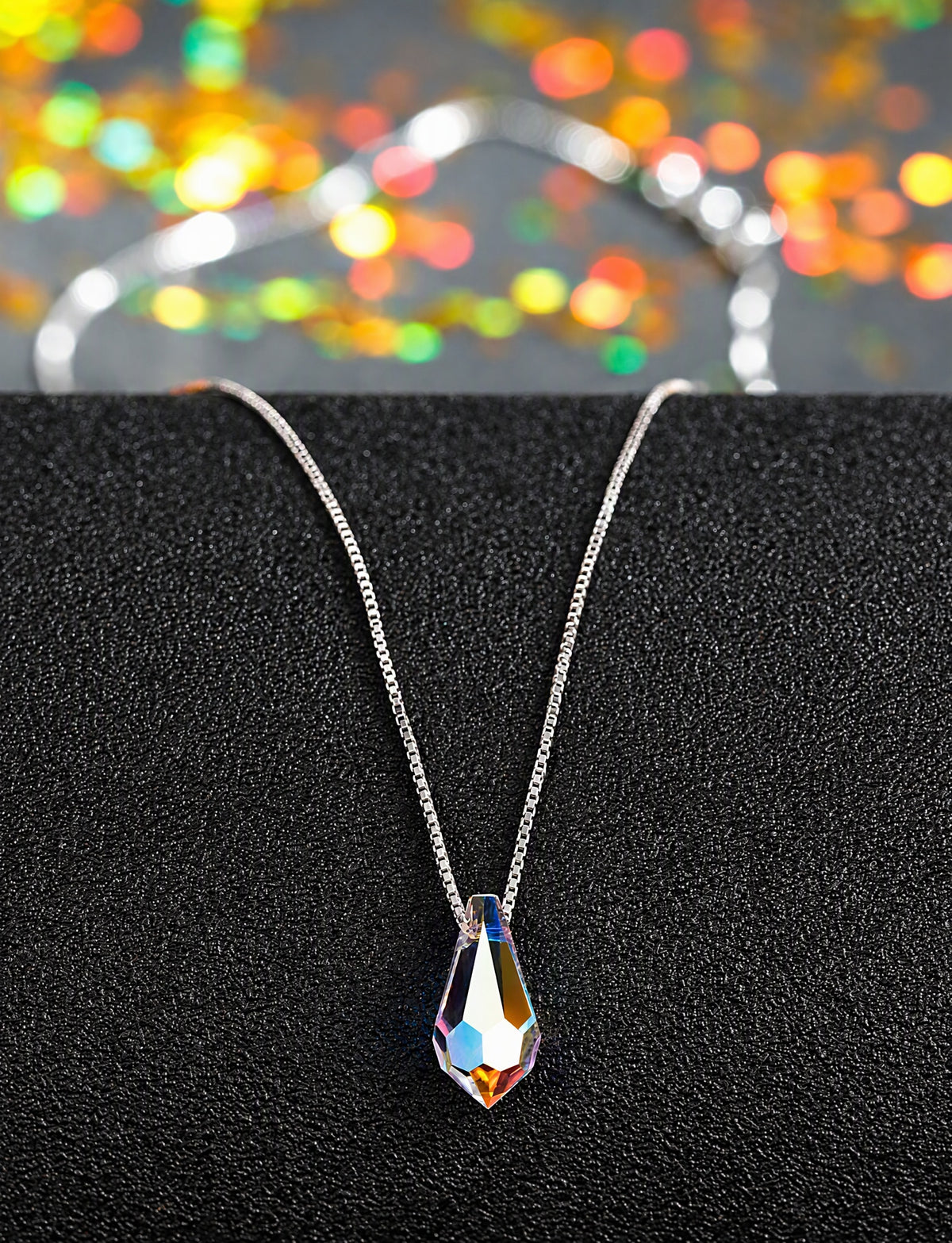 925 Sterling Silver Teardrop Pendant Necklace, Faceted Geometric Silver Chain Jewelry, Minimalist Modern Necklace for Women