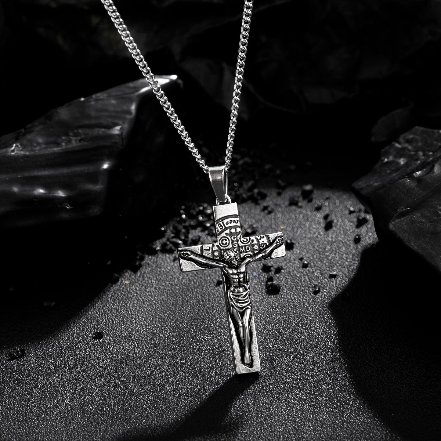 Cross Necklace for Men Women, Stainless Steel Crucifix Cross with Curb Chain Wheat Chain, Religious Faith Jewelry, Gift for Family