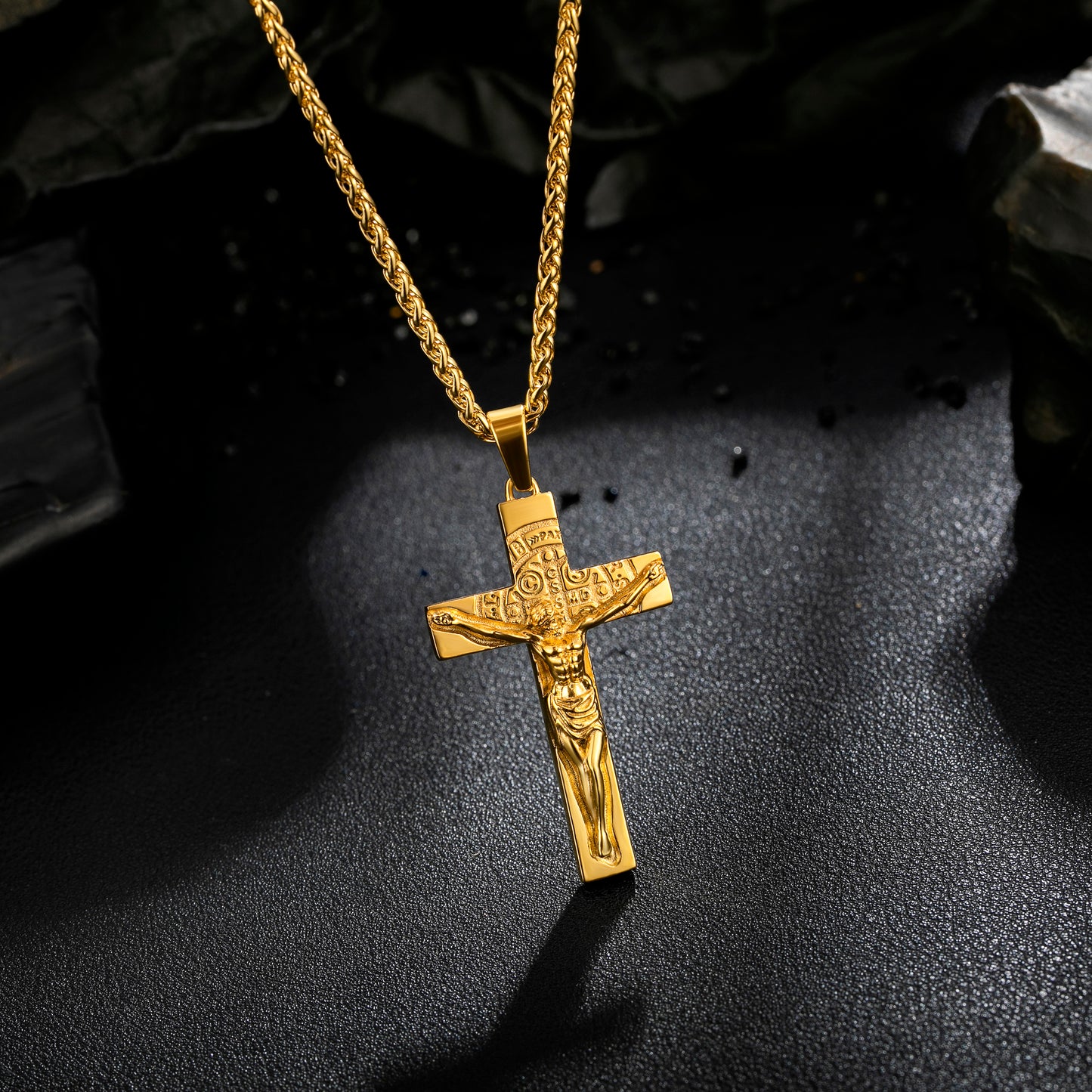 Cross Necklace for Men Women, Stainless Steel Crucifix Cross with Curb Chain Wheat Chain, Religious Faith Jewelry, Gift for Family