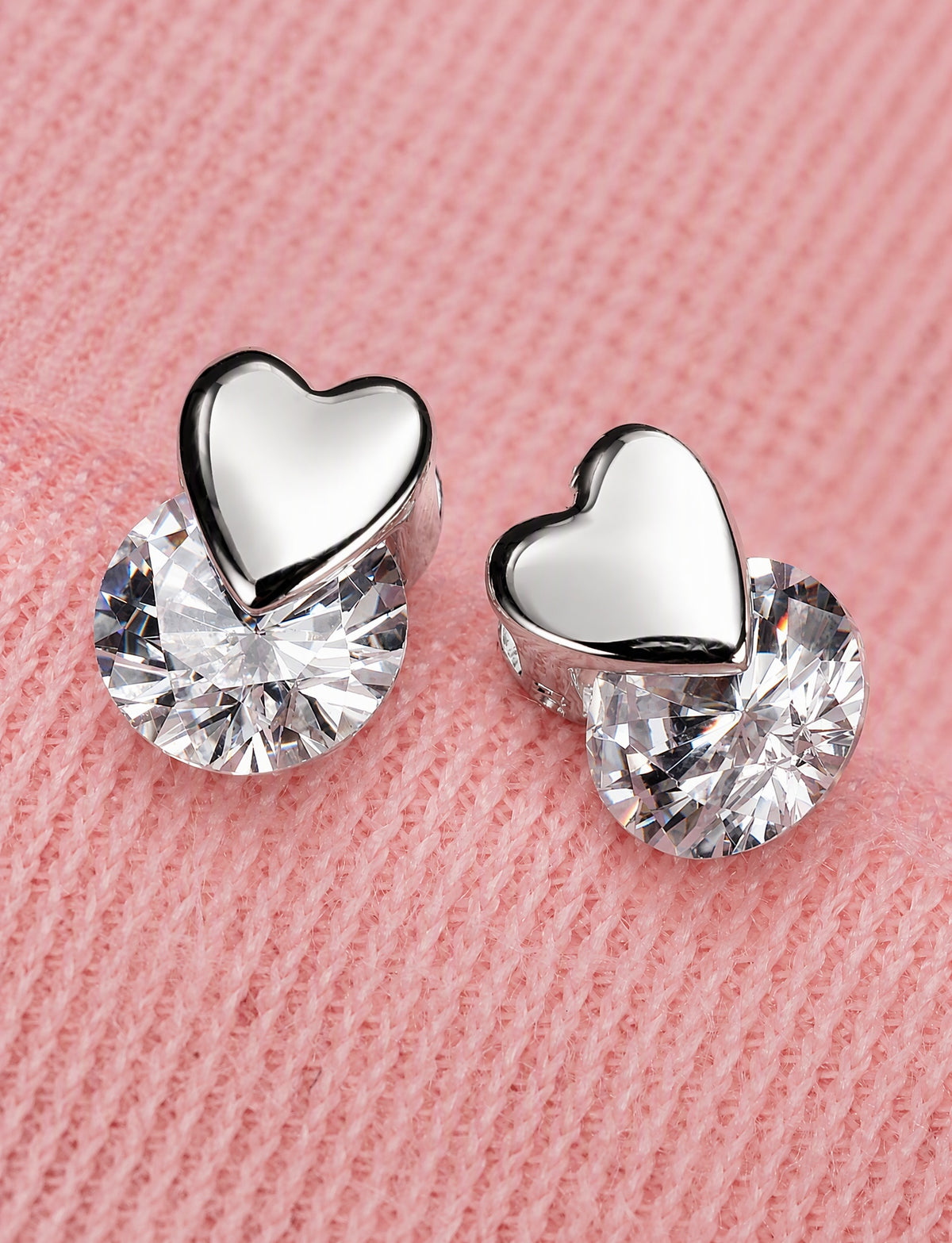 Heart Stud Earrings for Women, Round Faceted Stone Geometric Statement Studs, Office Wedding Party Jewelry