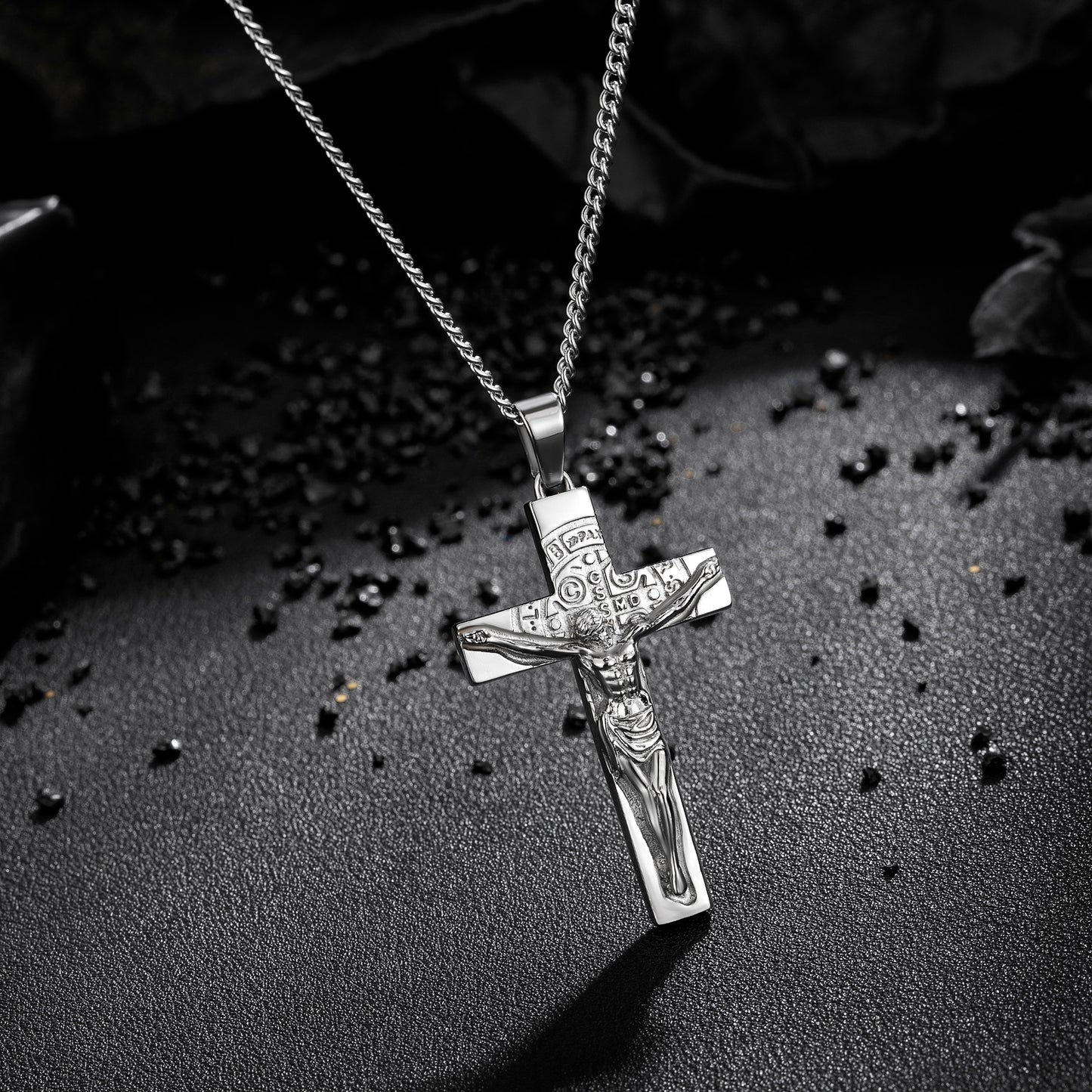 Cross Necklace for Men Women, Stainless Steel Crucifix Cross with Curb Chain Wheat Chain, Religious Faith Jewelry, Gift for Family
