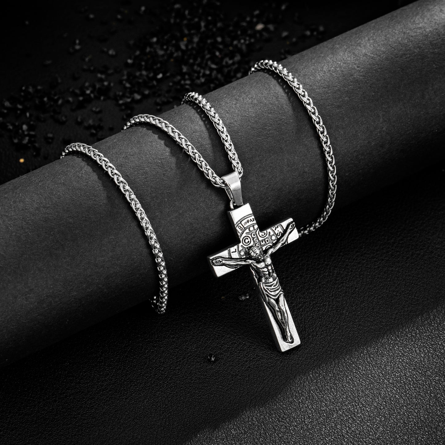 Cross Necklace for Men Women, Stainless Steel Crucifix Cross with Curb Chain Wheat Chain, Religious Faith Jewelry, Gift for Family