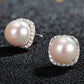 Pearl Halo Stud Earrings for Women, Square Geometric Statement Studs, Everyday Office Wedding Party Jewelry