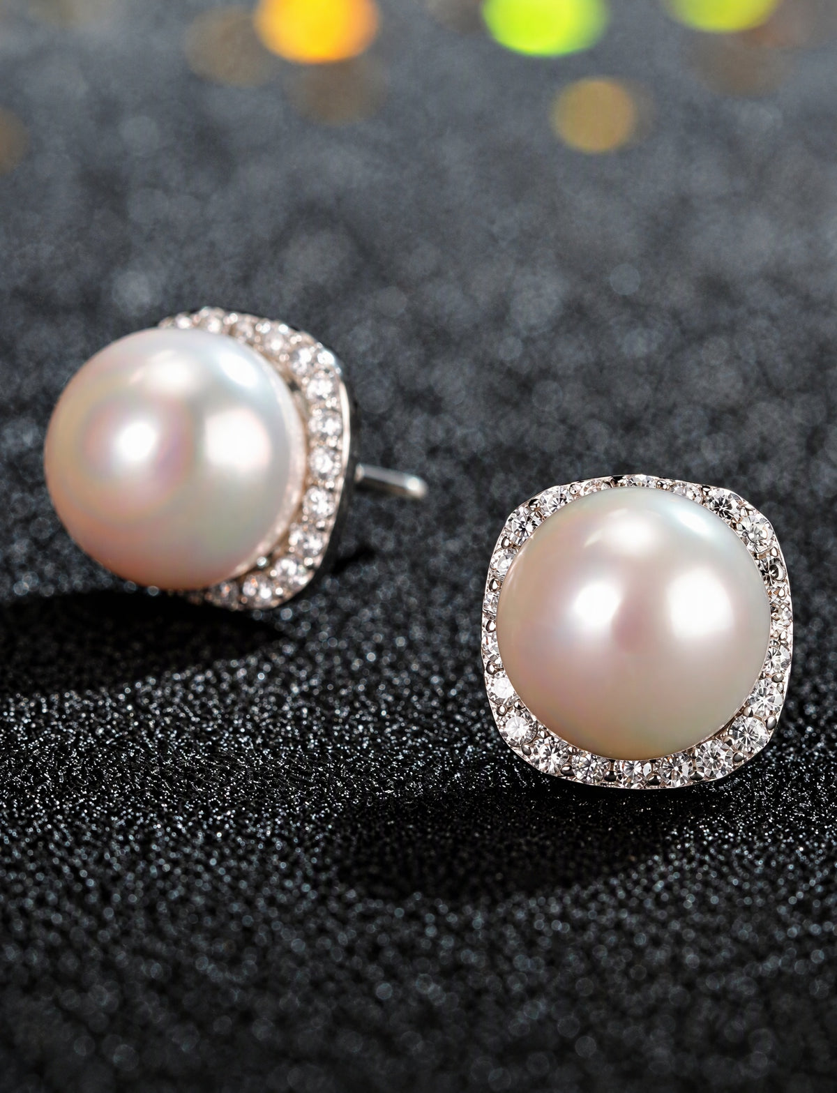 Pearl Halo Stud Earrings for Women, Square Geometric Statement Studs, Everyday Office Wedding Party Jewelry