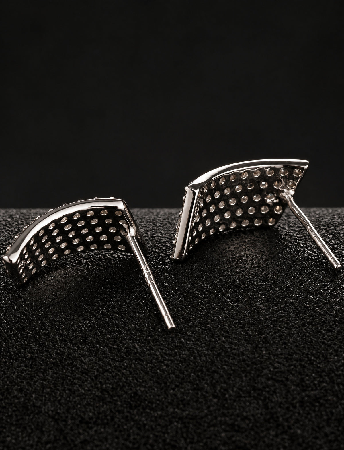 Rectangle Stud Earrings for Women, Curved Geometric Pavé Style Statement Studs, Everyday Office Party Jewelry
