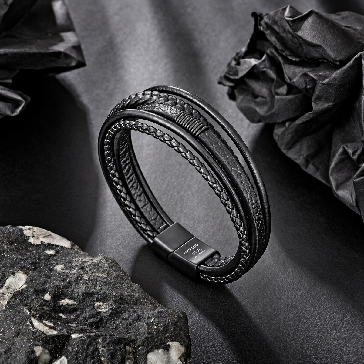 Mens Bracelet, Multi Strand Wrist Accessory, Handcrafted Knot Detail Design, Modern Style Bracelet for Men Daily Wear BHR00272