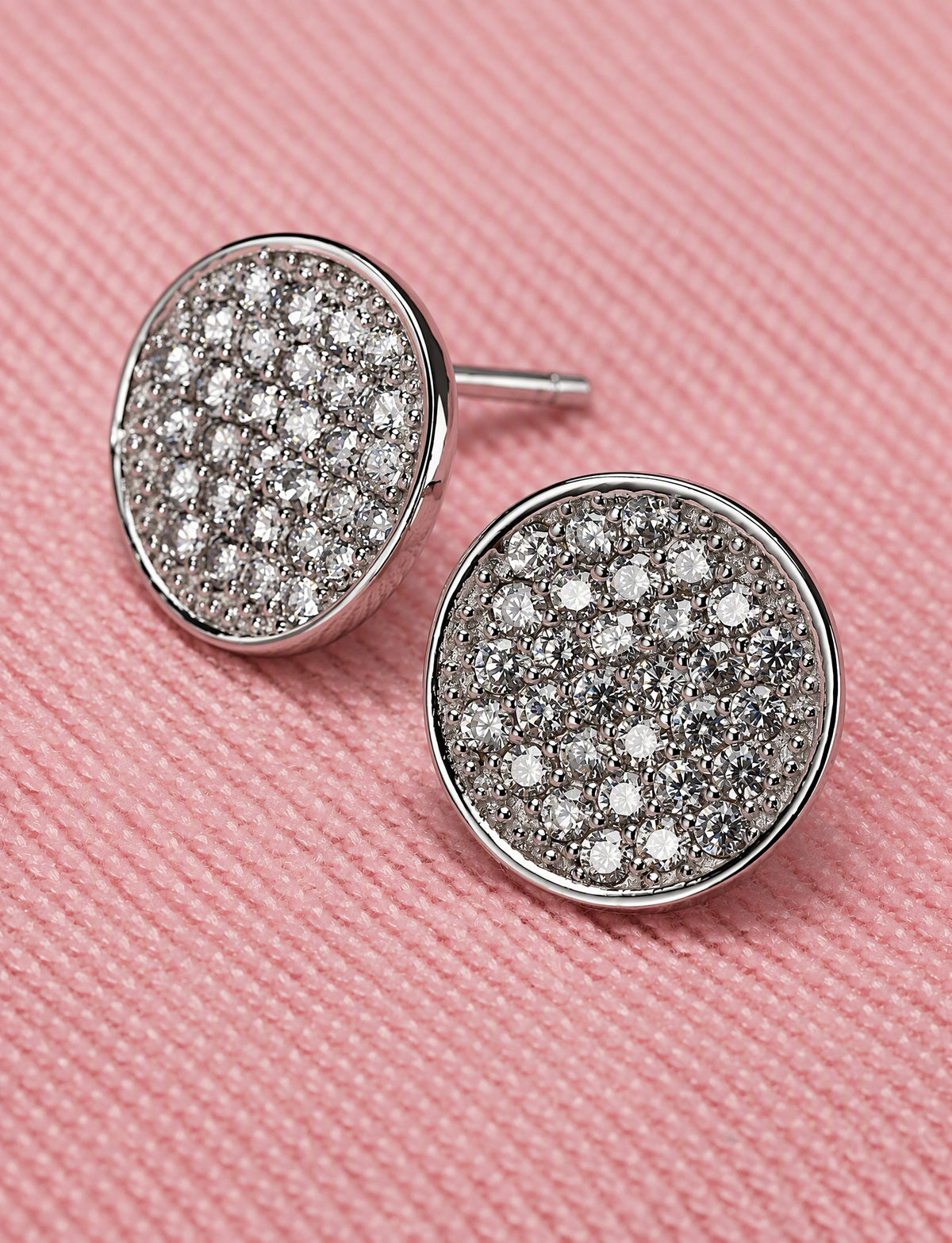 Round Stud Earrings for Women, Pavé Style Geometric Disc Statement Studs, Everyday Office Party Jewelry