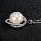 Freshwater Pearl Necklace for Women, Interlocking Circle Pendant with Pave Stone Accents, Modern Everyday Jewelry