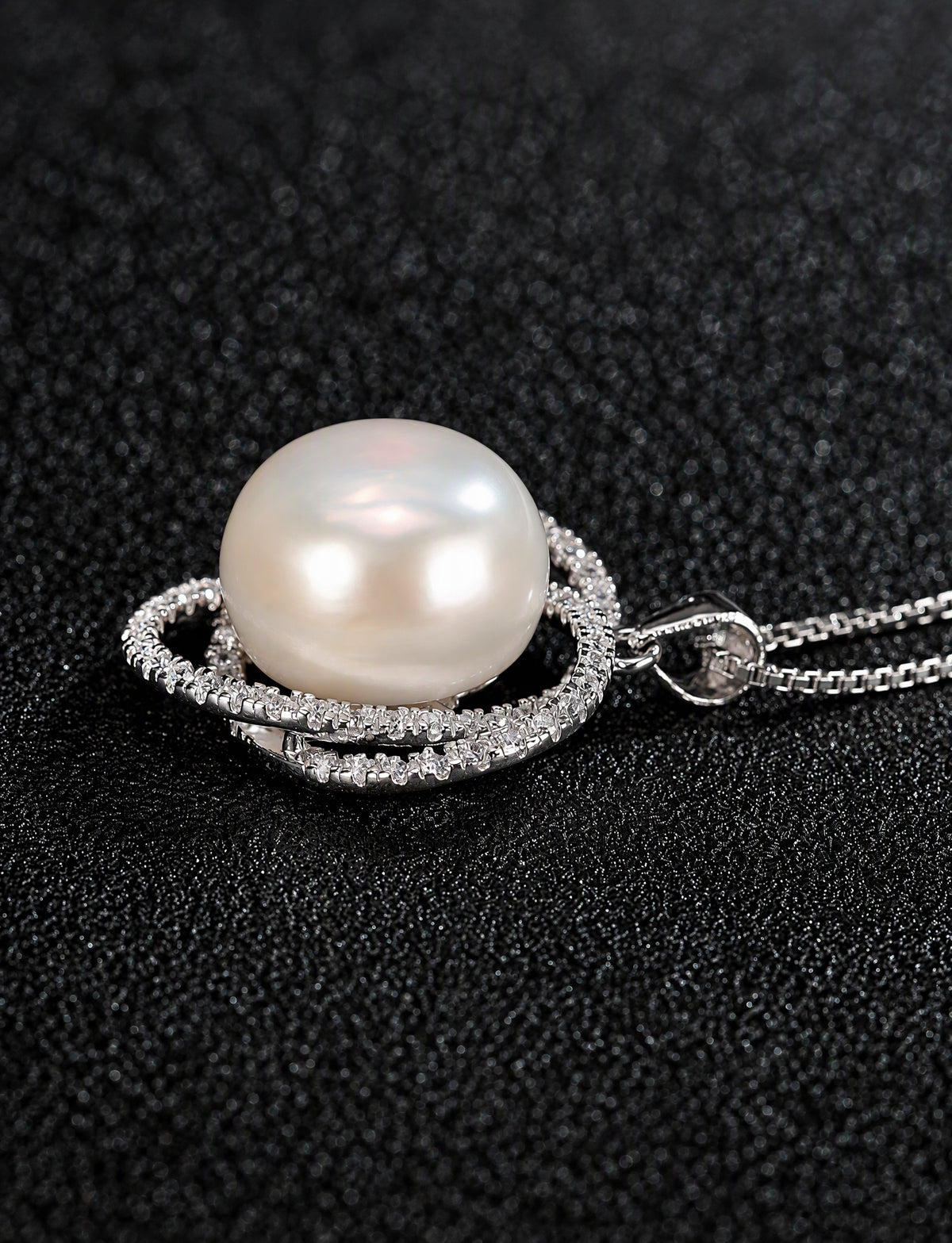 Freshwater Pearl Necklace for Women, Interlocking Circle Pendant with Pave Stone Accents, Modern Everyday Jewelry