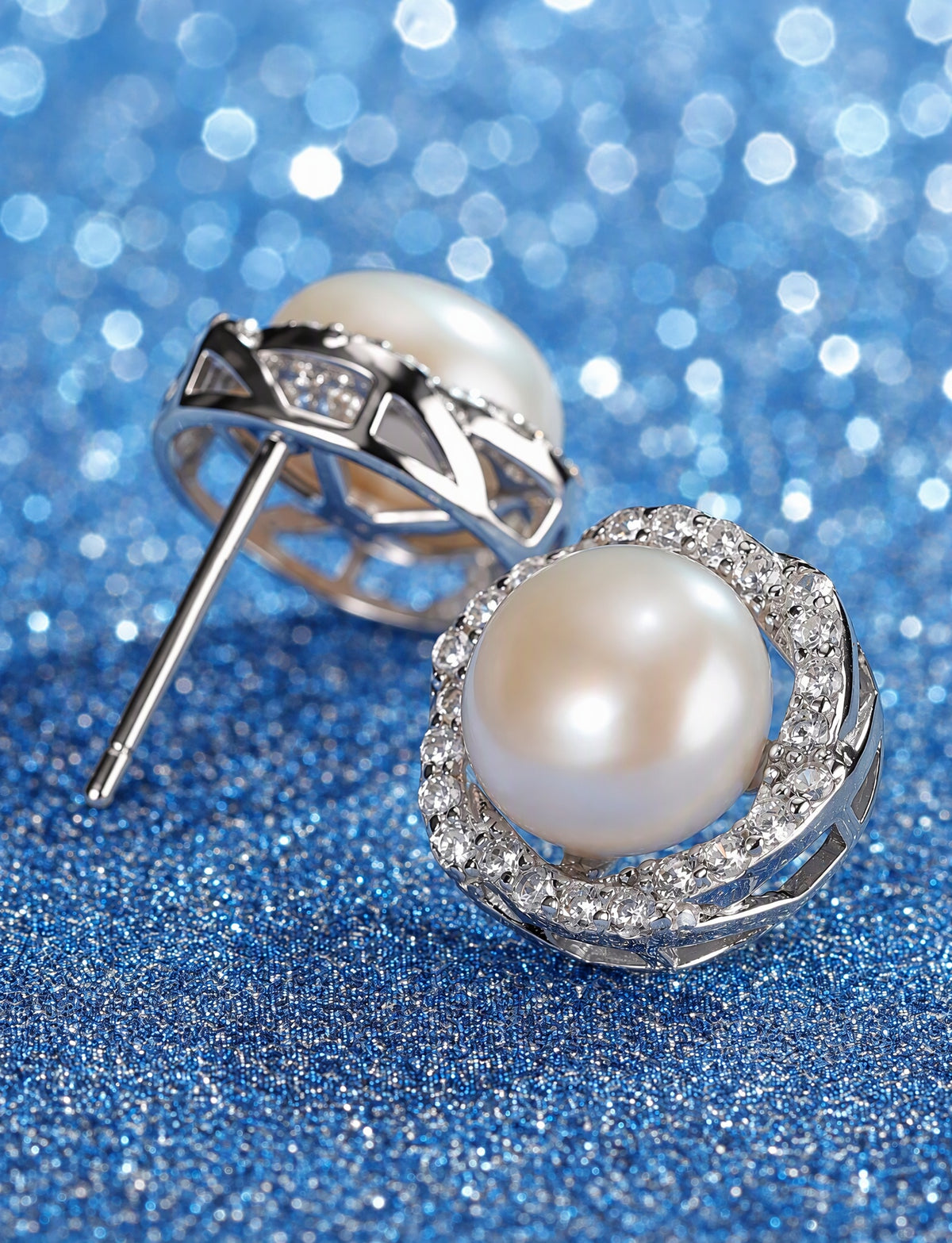 Freshwater Pearl Stud Earrings for Women, Geometric Halo Statement Earrings, Wedding Office Party Jewelry