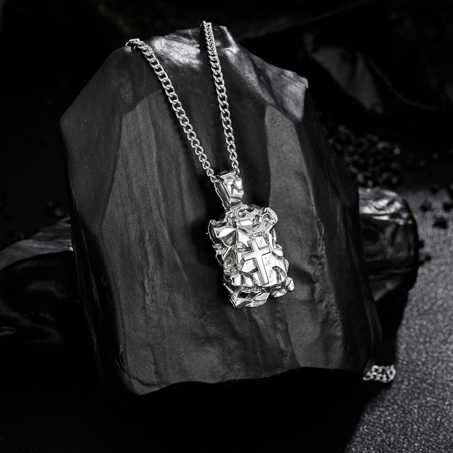 Cross Necklace for Men Women, Curb Chain Wheat Chain Options, Stainless Steel, Faith Jewelry for Everyday Wear