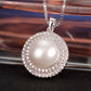 Freshwater Pearl Necklace and Earrings Set, S925 Silver Round Halo Jewelry Set for Women