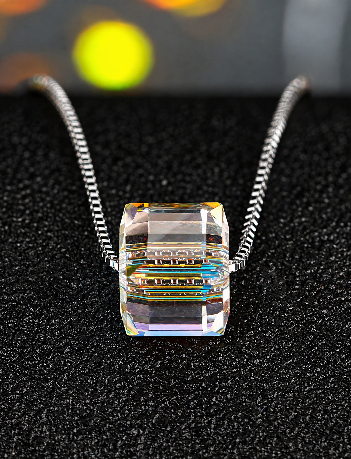 925 Sterling Silver Square Pendant Necklace, Minimalist Geometric Silver Chain Jewelry with Faceted Design for Women