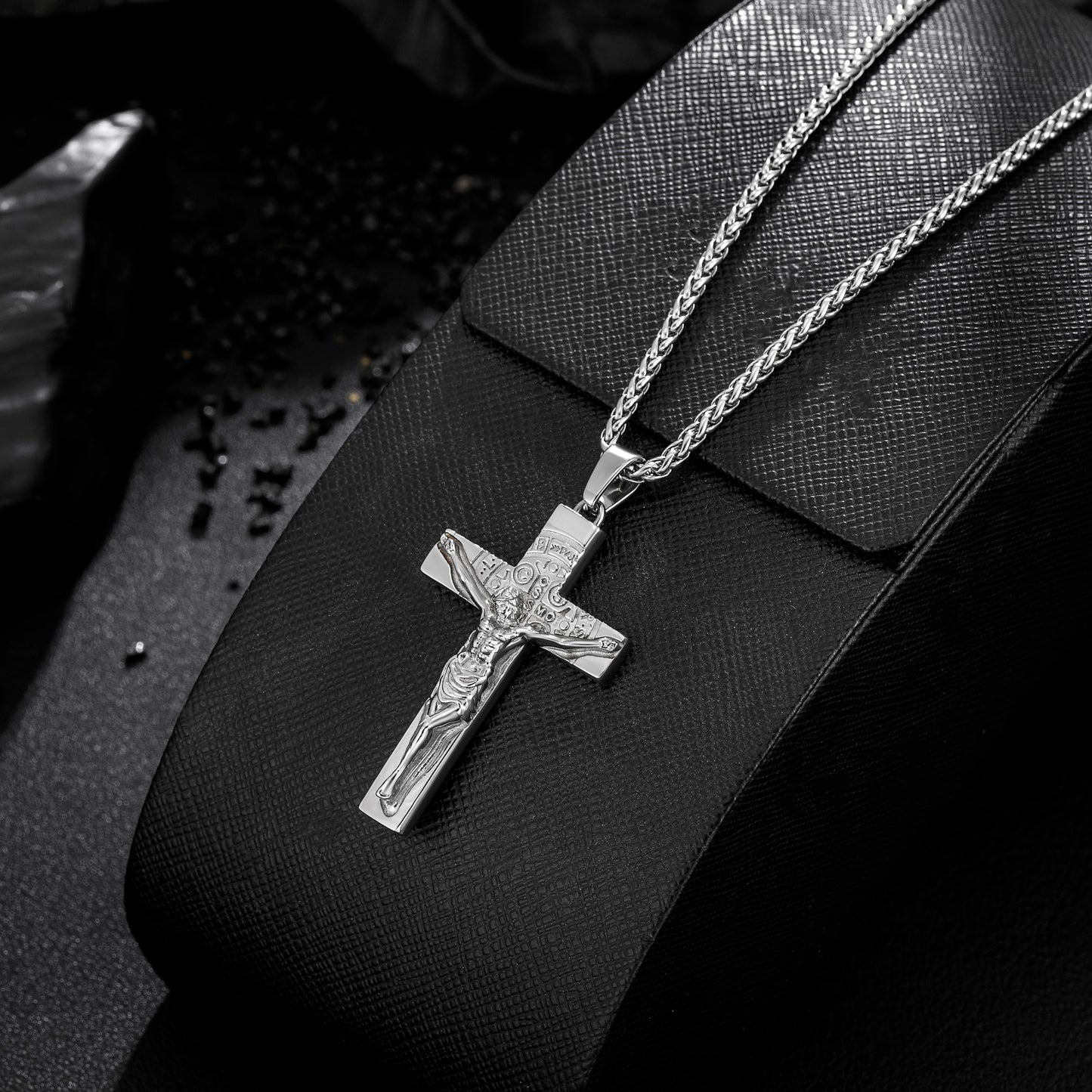 Cross Necklace for Men Women, Stainless Steel Crucifix Cross with Curb Chain Wheat Chain, Religious Faith Jewelry, Gift for Family