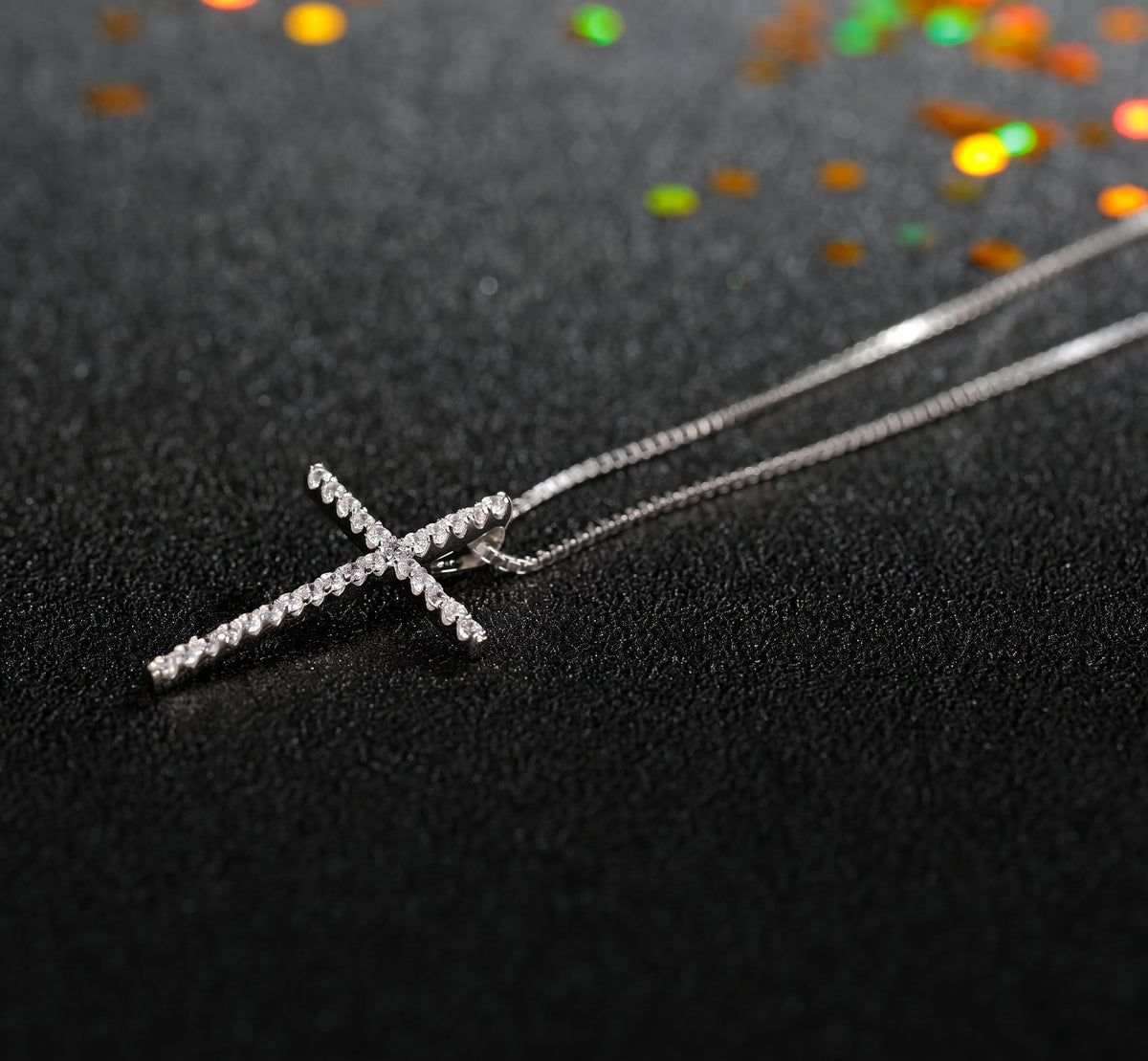 Cross Necklace for Women, Minimalist Latin Cross Pendant with Pave Stone Accents, Classic Everyday Faith Jewelry
